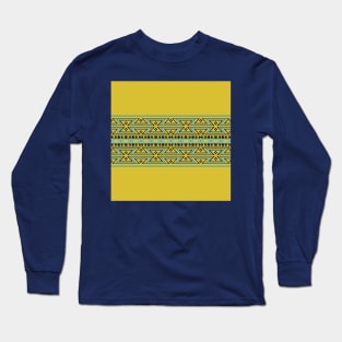 Native American Traditional Ethnic Tribal Geometric Navajo Blanket Motif Pattern Yellow Long Sleeve T-Shirt